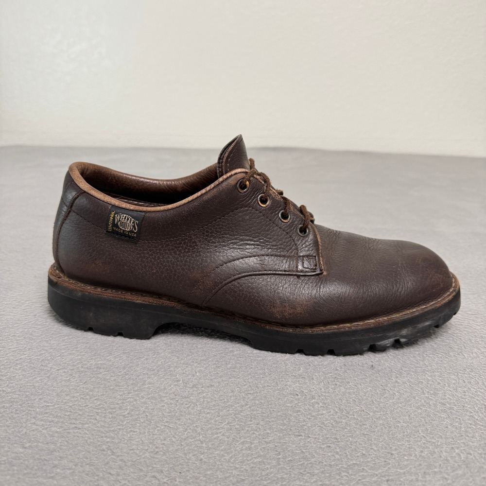 White's Boots Mens 12 F Brown Leather Oxford Vibram Lug Sole USA Work Shoes